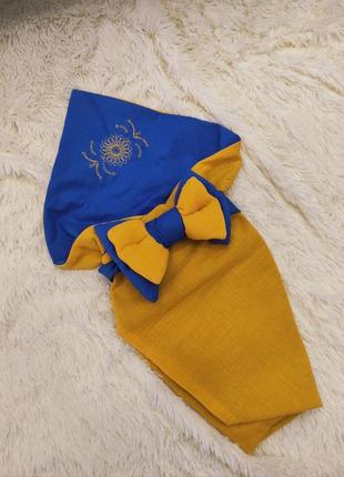 Летний муслиновый конверт + комбинезон с шапочкой для новорожденных, желто-голубой5 фото
