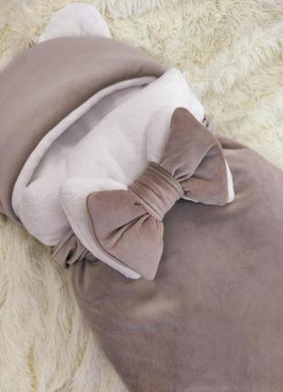 Велюровий конверт спальник для новонароджених, кавовий2 фото