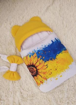 Теплый конверт спальник для новорожденных, патриотический украинский принт