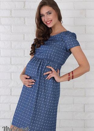 Платье для беременных и кормящих celena dr-26.052, джинсово-синий принт якорьки, размер s3 фото