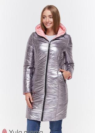 Двостороннє пальто для вагітних kristin ow-49.013 металік з рожевим, 46 розмір8 фото