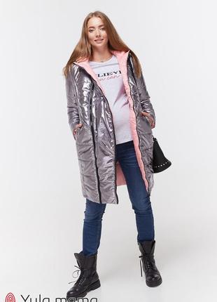 Двостороннє пальто для вагітних kristin ow-49.013 металік з рожевим, 46 розмір3 фото