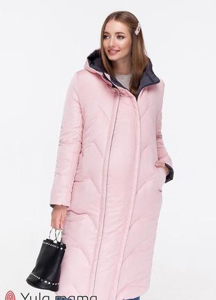 Зимове пальто для вагітних tokyo пудра + графіт1 фото