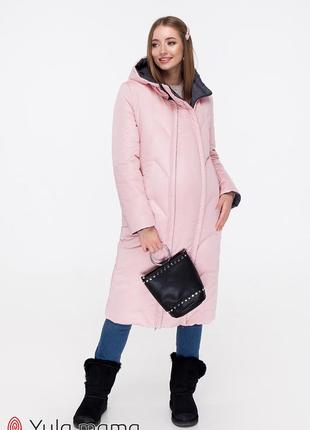Зимове пальто для вагітних tokyo пудра + графіт3 фото