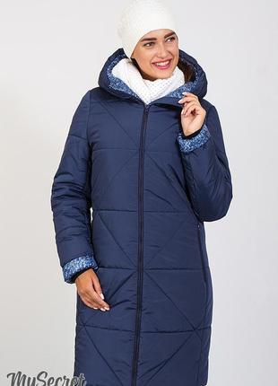 Зимове тепле пальто для вагітних angie ow-47.042 синє,  розмір 444 фото