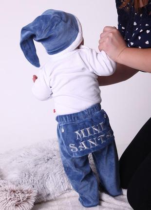 Нарядный новогодний комплект mini santa синий, размеры от 56 до 926 фото