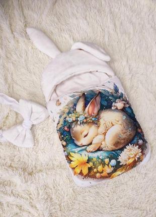 Конверт спальник для новонароджених, принт зайчик