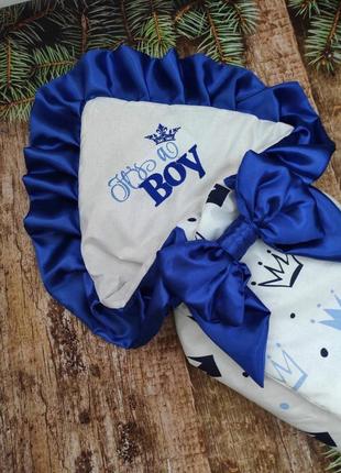 Конверт на выписку для мальчика "boy", хлопок с принтом, белый с синим2 фото