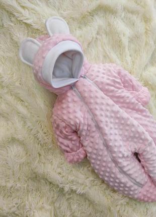 Комплект для новонароджених дівчаток конверт ковдра + комбінезон 56-62 розмір, білий з рожевим4 фото