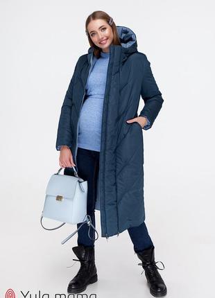 Длинное зимнее двухстороннее пальто для беременных tokyo ow-49.023, синее с голубым, размер 443 фото