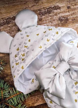 Летний конверт одеяло для новорожденных, белый, принт бабочки2 фото