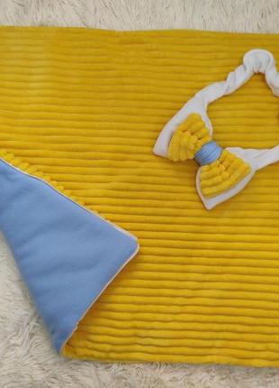 Конверт - трансформер для новорожденных киндер, флис на плюше, голубой с желтым5 фото