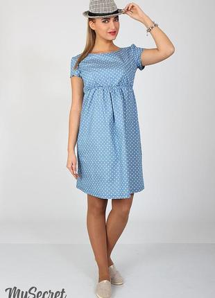 Джинсовое платье для беременных и кормящих celena dr-27.034, сердечки на светлом джинсе