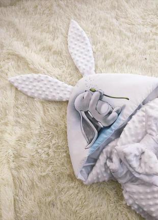 Зимний конверт + комбинезон для новорожденных, принт зайчик, белый3 фото