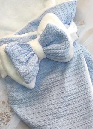 Зимовий конверт для новонароджених, бавовняна коса, блакитний2 фото