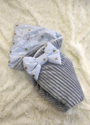 Зимний плюшевый конверт одеяло с вышивкой, серый1 фото