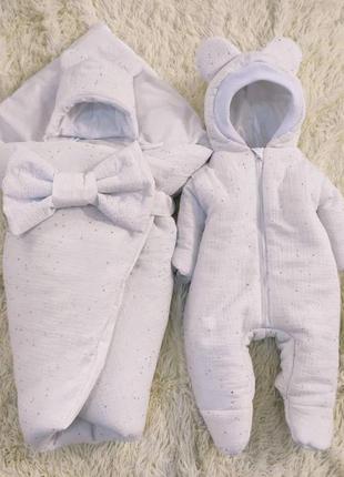 Комплект одежды из муслина 3 предмета для новорожденных, белый