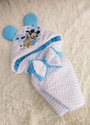 Демисезонный конверт одеяло с диснеевским принтом для новорожденных мальчиков, белый с голубым