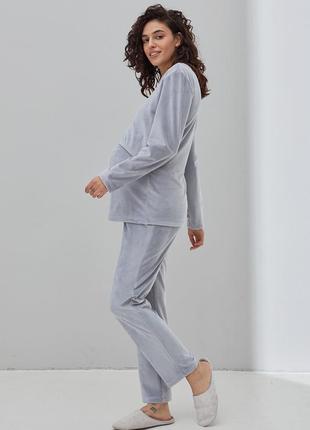 Домашний костюм для беременных и кормящих hygge светло-серый3 фото