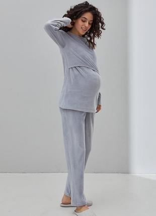 Домашний костюм для беременных и кормящих hygge светло-серый4 фото