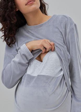 Домашний костюм для беременных и кормящих hygge светло-серый5 фото
