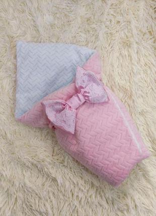 Двухсторонний плюшевый конверт для новорожденных девочек, демисезонный розовый