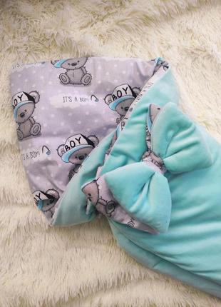 Летний велюровый конверт одеяло для новорожденных, ментоловый2 фото