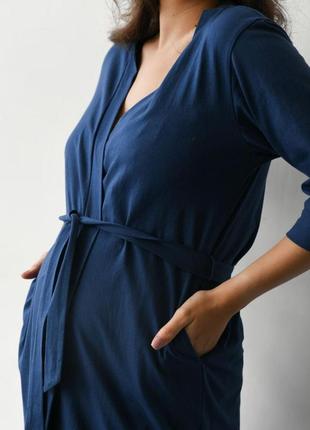Комплект халат + нічна сорочка для вагітних та годування, індиго5 фото