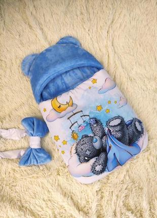 Спальник для хлопчика принт сплячий ведмедик, блакитний2 фото