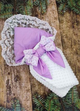 Літній конверт з мереживом для новонароджених дівчаток, білий з фіолетовим