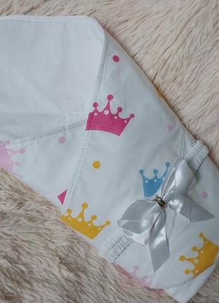 Летний конверт valleri для новорожденных, принт короны, белый4 фото