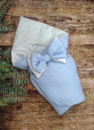 Летний конверт из муслина для новорожденных мальчиков, голубой, принт звезды