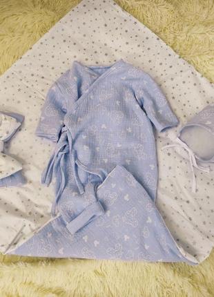 Комплект для новорожденных мальчиков, голубой с принтом5 фото