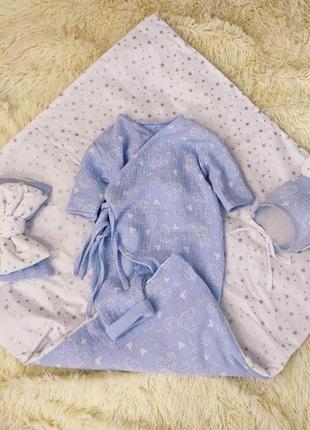 Комплект для новорожденных мальчиков, голубой с принтом2 фото