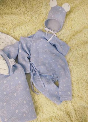 Комплект для новорожденных мальчиков, голубой с принтом3 фото