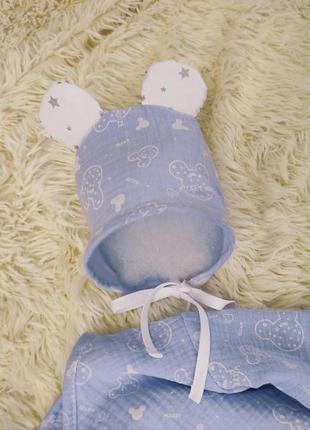 Комплект для новорожденных мальчиков, голубой с принтом4 фото