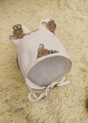 Летний муслиновый конверт + комбинезон с шапочкой для новорожденных, принт медвежата6 фото