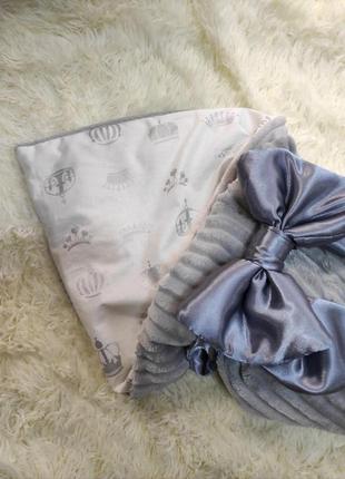 Демісезонний плюшевий конверт ковдра для новонароджених, сірий2 фото