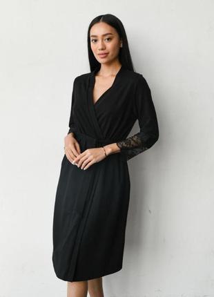 Комплект халат + нічна сорочка для вагітних та годування, чорний4 фото