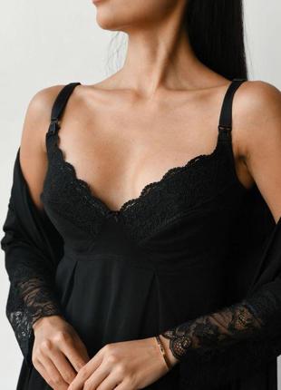 Комплект халат + нічна сорочка для вагітних та годування, чорний9 фото