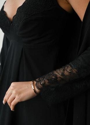 Комплект халат + нічна сорочка для вагітних та годування, чорний7 фото