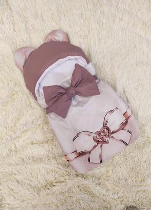 Конверт спальник для новонароджених дівчаток, принт бант