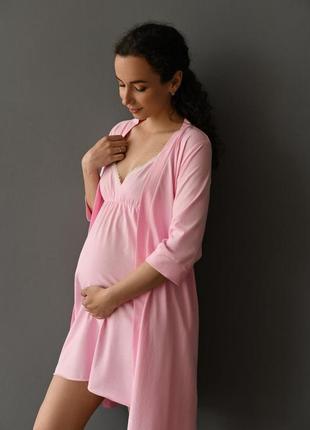 Нічна сорочка для вагітних та годування рожева2 фото