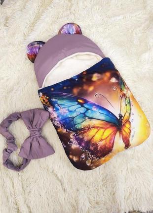 Конверт спальник для новонароджених дівчаток, принт метелик