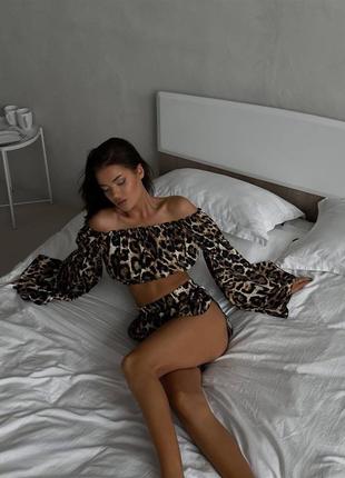 ❤️ шикарна жіноча піжама леопардова леопардовий женская пижама леопард трп шорти шорты8 фото