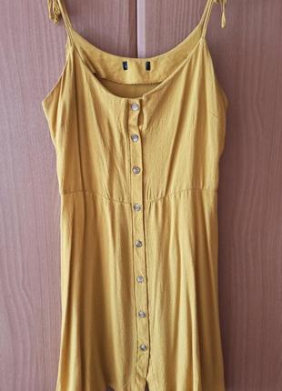 Горчичный сарафан платье3 фото