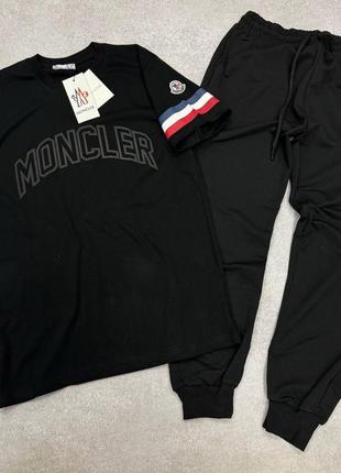 Чоловічий костюм moncler чорний / брендові костюми від монклер штани + футболка