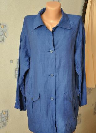 Рубашка блуза блузка синяя лен вискоза льняные вискозные