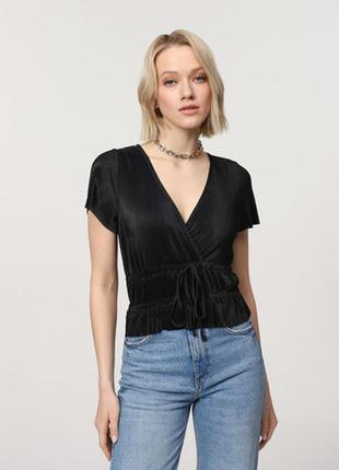 Чорний топ плісе pull&bear2 фото