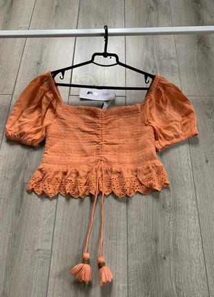 Блуза укорочена нова оранжевого кольору розмір s fb sister віскоза натуральна тканина